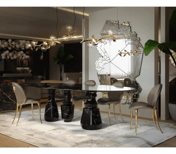 Дизайнерский стол Pietra Oval XL Nero Marquina от BOCA DO LOBO (Португалия)