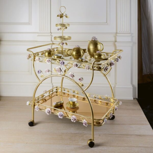 Итальянский сервировочный столик Marie-Antoinette Tea Trolley - Pink & Gold 2