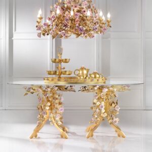 Итальянский стол Marie Antoinette Oval Dining Table - Gold & Pink 2