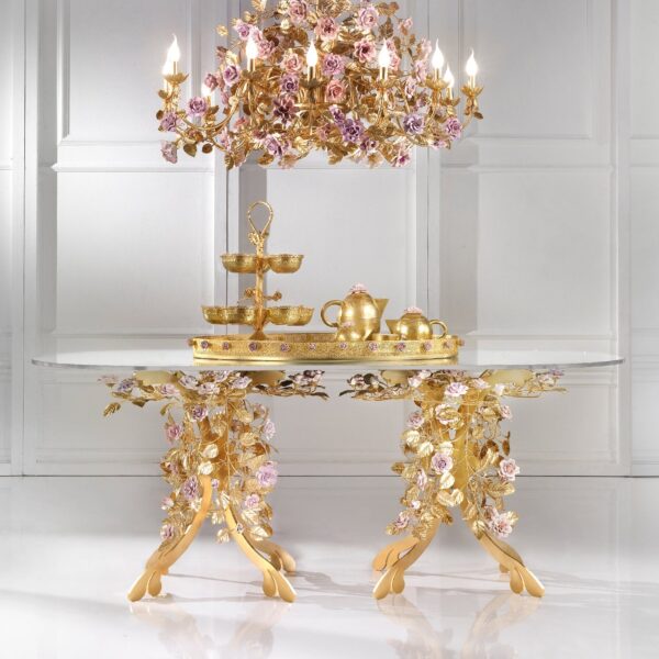 Итальянский стол Marie Antoinette Oval Dining Table - Gold & Pink 2