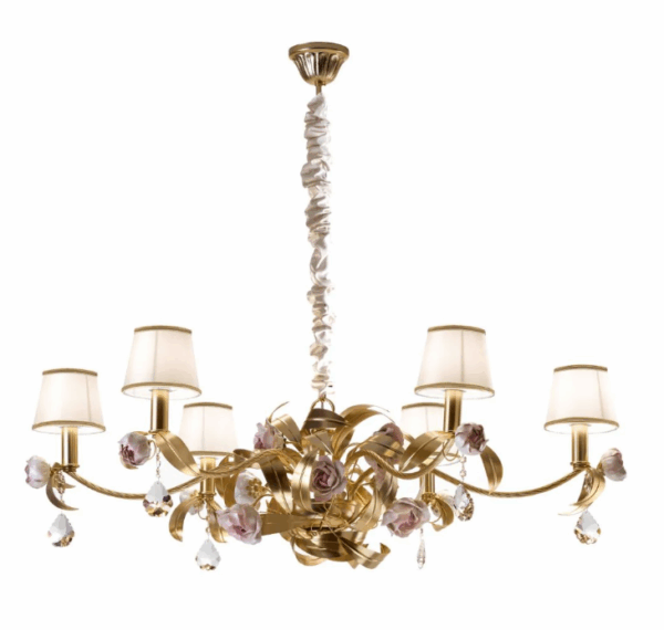 Итальянская люстра Peony 6 light chandelier - Gold & Pink