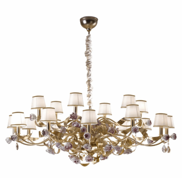 Итальянская люстра Peony 18 light chandelier - Gold & Pink
