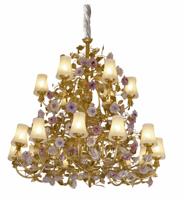 Итальянская люстра Marie Antoinette 18 light chandelier - Gold & Pink