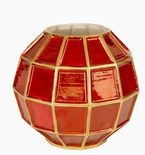 Итальянская ваза Leonardo Vase - Pearly Red & Gold